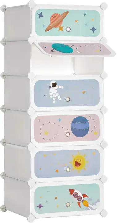 SONGMICS Estantería Modular Infantil de 12 Cubos, Zapatero para niños, Estantería de plástico, Armario Modular con Puertas, para Ropa, Zapatos, Juguetes, 31 x 81 x 106 cm, Rosa Jalea LPC907R01 - 1