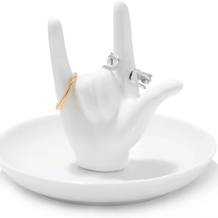 Soporte de anillo de gesto nórdico creativo decorativo con bandeja, plato de joyería de cerámica, bandeja de almacenamiento de mano de lujo ligera - 1