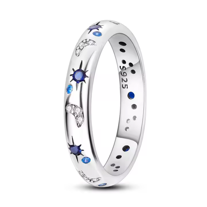 925 anillos de plata de ley para mujeres anillo de la estrella de la luna anillo de ojo malvado anillo de Zirconia cúbde color anillos de declaración apilables para mujeres tamaño 12-19.5 - 1