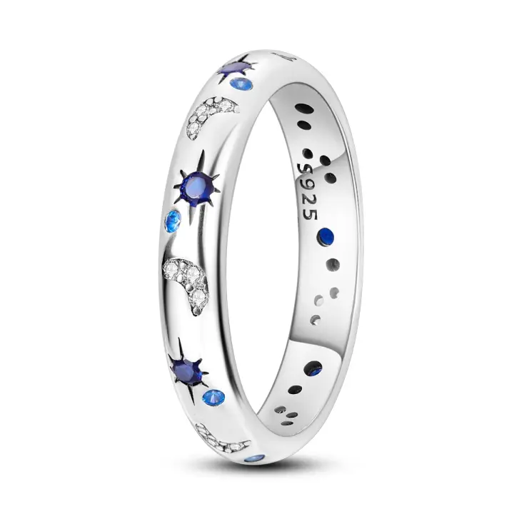 925 anillos de plata de ley para mujeres anillo de la estrella de la luna anillo de ojo malvado anillo de Zirconia cúbde color anillos de declaración apilables para mujeres tamaño 12-19.5 - 1