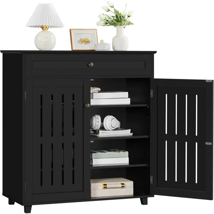 Niveles para Zapatos Mueble Auxiliar con Cajón y Estantes Ajustables para Entrada de Salón 78 x 37 x 86 cm Blanco - 1