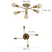 Goeco-Lámparas de Techo Vintage, Lámpara de Araña de Estilo Retro con 5 Bases para Bombilla E27(NO incluida) para Interior de 220V - details 1