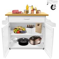 Mueble de cocina con encimera, 115 x 36 x 90 cm, cajón y armario, carrito de cocina con ruedas, carrito de madera para servir de cocina, estilo rústico, color blanco - details 0