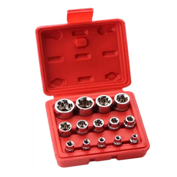 Juego de enchufes de E-TORX hembra Premium, juego de enchufes de estrella, juego de enchufes de torsión, juego de enchufes Torx externos, 14 piezas - 1