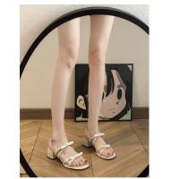 Hadas feng shui diamante zapatillas mujer verano desgaste moda alto sentido transparente palabra con tacón medio tacón grueso sandalias de cristal - details 6