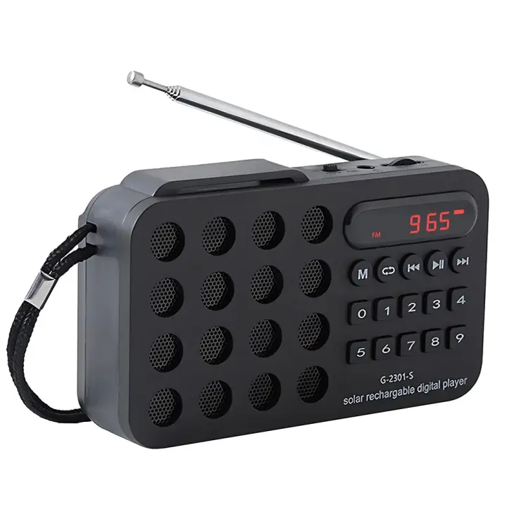 Mini Radio FM portátil de bolsillo, altavoces inalámbricos con carga Solar, compatible con reproducción de tarjetas USB TF, receptor de Radio FM compatible con Bluetooth - 1