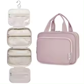 Mov-Neceser de viaje colgante para mujer, organizador de accesorios de maquillaje, color rosa empolvado - Tamaño mediano - 1