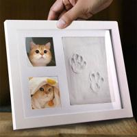 Marco de fotos con estampado de pata de mascota, tablero Artificial hecho a mano, marco de fotos conmemorativo para bebé, adornos rectangulares con huellas de gato - details 5
