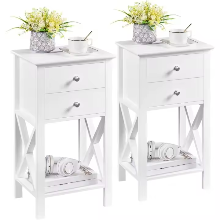 Mesitas de Noche de MDF Blanco 2pcs Mesillas de Sofá para Ahorrar Espacio en Dormitorio - 1