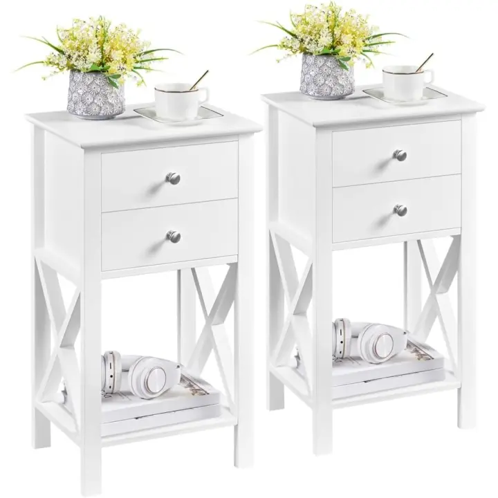 Mesitas de Noche de MDF Blanco 2pcs Mesillas de Sofá para Ahorrar Espacio en Dormitorio - 1
