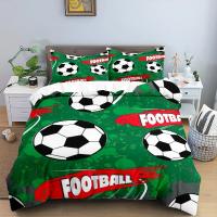 Juego de Cubierta de Edredón de Fútbol Tamaño King Simple en Negro y Blanco Cubierta de Cojín Deportiva 3D para Niños y Niñas Juego de Ropa de Cama de Poliéster - details 3