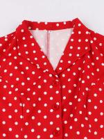 Elegante Vestido de Verano con Cuello de Giro Estilo Vintage Haruku Manga de Gorro Puntos Rojos - details 3