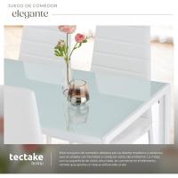 Juego de Comedor de Acero Mesa de Cristal Seguridad, 4 Sillas, Estructura de Acero, Cubiertas de Cuero Sintético Blanco - details 6