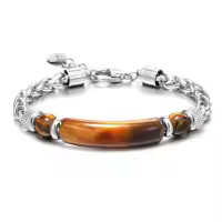 Pulseras Hombre de Acero Titanio y Ojo de Tigre, Diseño Industrial con Piedras Naturales, Joyería Masculina Atrevida, Regalos para Hombre 2025 - details 2