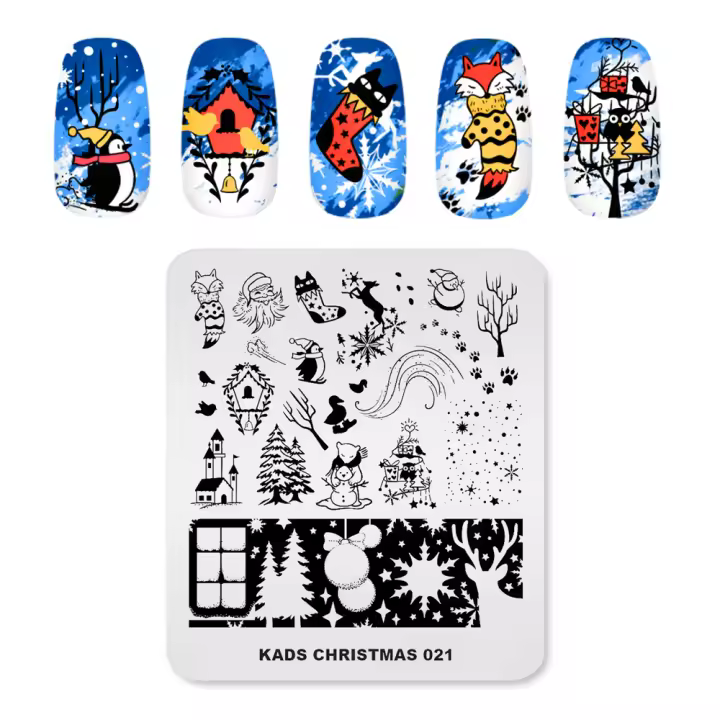 Plantilla de Arte de Uñas KADS T template de Acero Inoxidable con Patrones de Navidad Accesorios de Manicura para DIY - 1