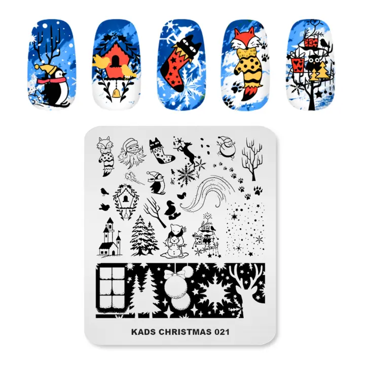 Plantilla de Arte de Uñas KADS T template de Acero Inoxidable con Patrones de Navidad Accesorios de Manicura para DIY - 1