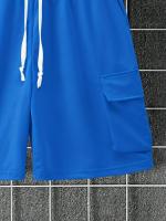 Tela transpirable] Conjunto de ropa deportiva beige para hombre: camiseta de poliéster con cuello redondo y pantalones cortos con cordón, lavable a máquina, comodidad de verano - details 12