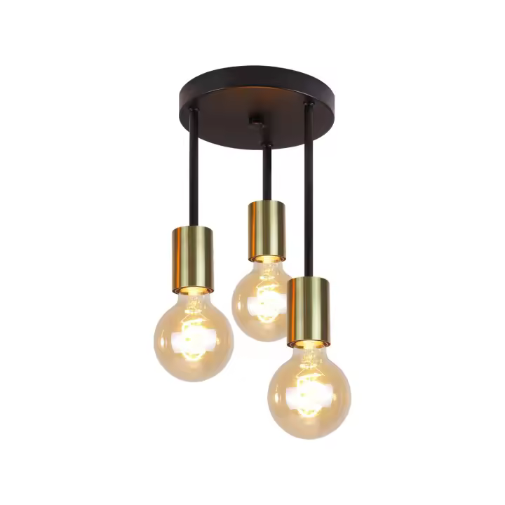 CBJKTX Lámpara de techo colgante vintage de 3 llamas, E27, color negro dorado, con 3 focos estilo industrial moderno comedor - 1