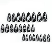 Elegante Arte de Uñas de Dibujos Animados Negro Brillante Kit de 24 Puntas con Pegamento de Gelatina para Mujeres y Niñas - details 0