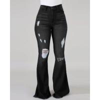 Pantalones vaqueros rasgados de alta elasticidad, pantalones acampanados de cintura alta - details 4
