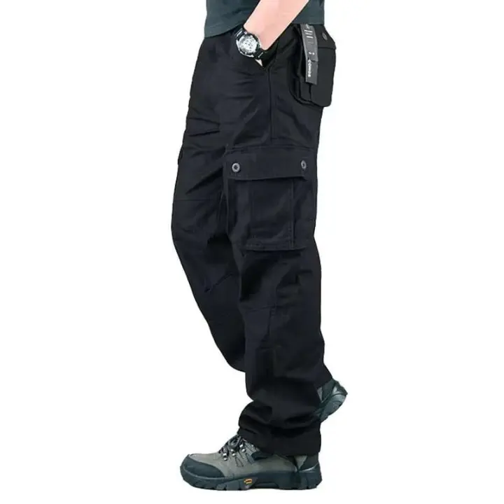 Nuevos monos de algodón a la moda para hombre, pantalones rectos con cremallera, pantalones de trabajo largos informales holgados de talla grande con seis y 6 bolsillos - 1