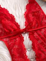 Body de Encaje Verde Esmeralda con Detalles Recortados y Bordes Festoneados – Body Sensual para Mujer, Mezcla Suave de Poliéster, Lavado a Mano, Ropa Romántica |   Diseño Elegante en Encaje con Bordados Festoneados - details 11