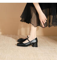 Zapatos individuales de tacón grueso cosidos con lazo de nuevo estilo, zapatos de mujer de tacón medio. - details 19