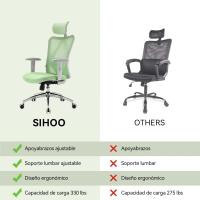 Silla de escritorio para computadora con reposacabezas ajustable y soporte lumbar, respaldo alto, silla ejecutiva giratoria para oficina en casa (azul claro) - details 27