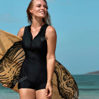 Bañador negro de una pieza sin mangas para mujer, traje de baño para surfear, Control de barriga, talla grande - details 3