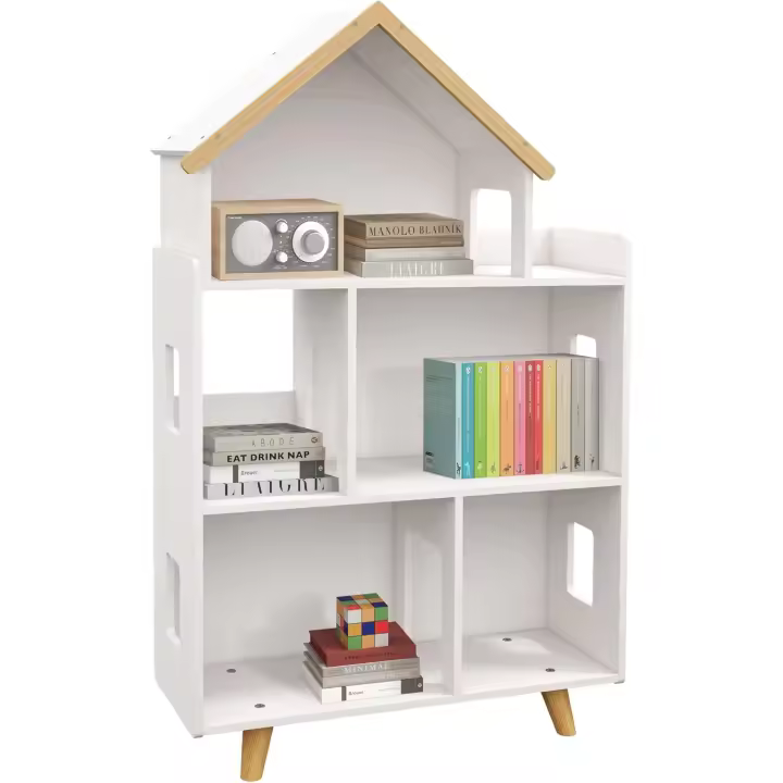 Estantería de Almacenamiento para Juguetes y Libros 3 Niveles, Madera Maciza, 65 x 25 x 108,5 cm, Color Blanco y Natural - 1