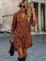 Vestido largo informal elegante con cuello en V con estampado de leopardo, moda primavera otoño para mujer - details 1