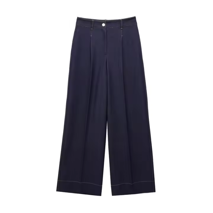 OUWU- Chaqueta De Mujer Con Cuello Redondo Y Manga Larga Con Costuras Contrastantes, Pantalones De Pierna Ancha De Cintura Alta, Nuevo Traje Informal De Primavera - 1