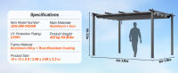 SucceBuy Pérgola retráctil para exteriores de 10'x13' con dosel, estructura de aluminio, parasol moderno para patios, jardines, terrazas y patios traseros - Gris - details 5