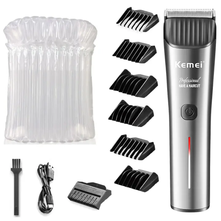 Kemei-cortadora de pelo profesional con carcasa de acero inoxidable, recortadora de barba ajustable, máquina de corte de pelo eléctrica para Barbero, recargable - 1