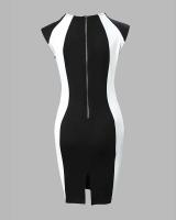Elegante Vestido Mini de Cuerpo Redondo para Mujer en Verano 2024 Cuello Redondo, Manga Sin Agarre, Vestido Casual de Colorbloque - details 1