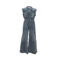 Mono vaquero de pierna ancha para mujer, peto informal de mezclilla con cuello vuelto, Sexy - details 3