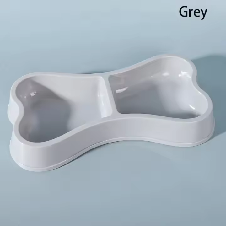 Cuenco doble para mascotas con forma de hueso de color Macaron, plástico para gatos - 1