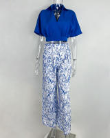 Conjunto de moda de otoño con camisa de cuello en V y pantalones anchos estampados - details 14