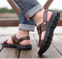 Sandalias de cuero suave de verano para hombre, sandalias antideslizantes informales con punta abierta para exteriores, sandalias deportivas cómodas para playa - details 12