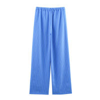 OUWU- Traje De Mujer Nuevo Verano 2025 Diseño De Rayas Azules Y Blancas Camisa Suelta De Manga Larga Conjunto De Pantalones Con Cordón Casual Y Perezoso - details 7