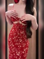 Camisola floral belleza elegante verano princesa cintura adelgazante largo casual uso diario color sólido rojo - details 0
