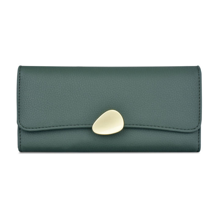 Cartera de cuero simple para mujer, billetera larga de cuero negro, verde y rojo, tarjetero para niñas