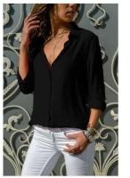 Blusa de Chiffon Suave y Elegante Camisa Larga con Cuello de Cuentas Tunicas de Oficina para Mujeres Tops de Talla Grande 2023 - details 14