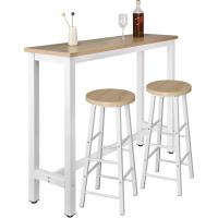 Conjunto de Mesa de Bar y 2 Taburetes, Muebles de Comedor, Mesa Alta y Taburetes de Bar, Barra Cocina y Salon, 140x40x100 cm, Metal + MDF, Roble Claro - details 0