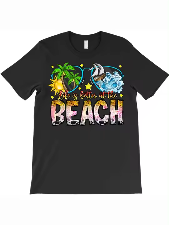La vida es mejor en la playa camiseta regalo para papá manga corta con cuello redondo suave y cómoda - 230 g - 1