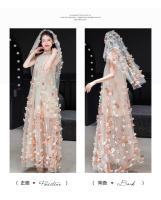 Vestido exquisito y etéreo para mujer, novedad de 2025, vestido de compromiso para sesión de fotos de la mañana nupcial con flores dulces francesas de alta gama - details 1