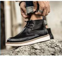 Zapatos de trabajo informales de cuero con tobillo alto Martin American y botas de moto rojas de invierno Oxford para hombre - details 16