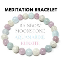 Pulsera de meditación Aguamarina Arco Iris Piedra lunar Kunzita Pulsera de meditación de conexión a tierra Regalos para hombres y mujeres - details 3