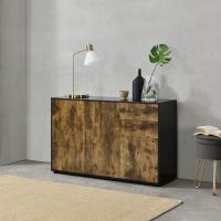 74 x 117 x 36 cm - con 2 Cajones y 3 Puertas - Organizador de Oficina - Aparador - Cajonera Multiusos - Mueble Auxiliar - Efecto Roble Oscuro - Negro - details 2