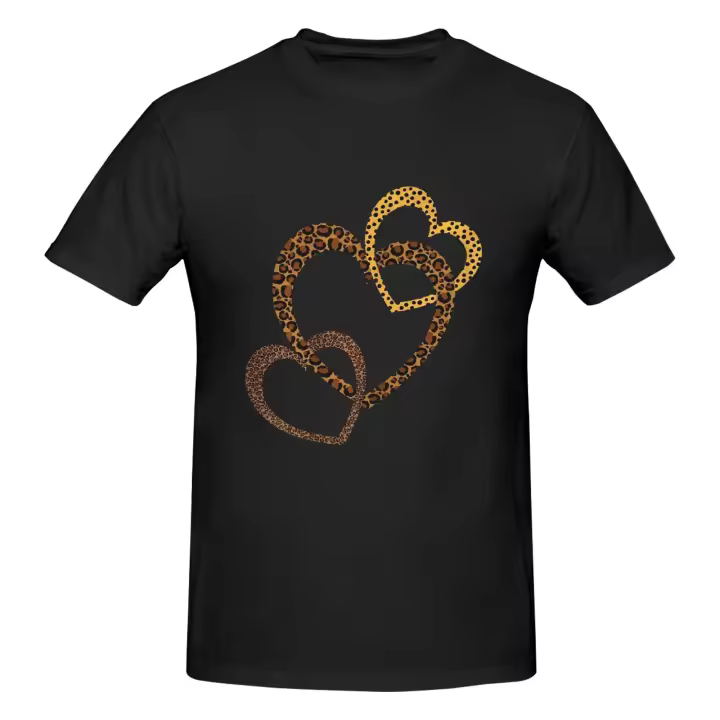 Camiseta Mujer Algodón 100% 180g |   Corazones Animal Print Leopardo. |   Cómoda, Transpirable, Lavable a Máquina - 1